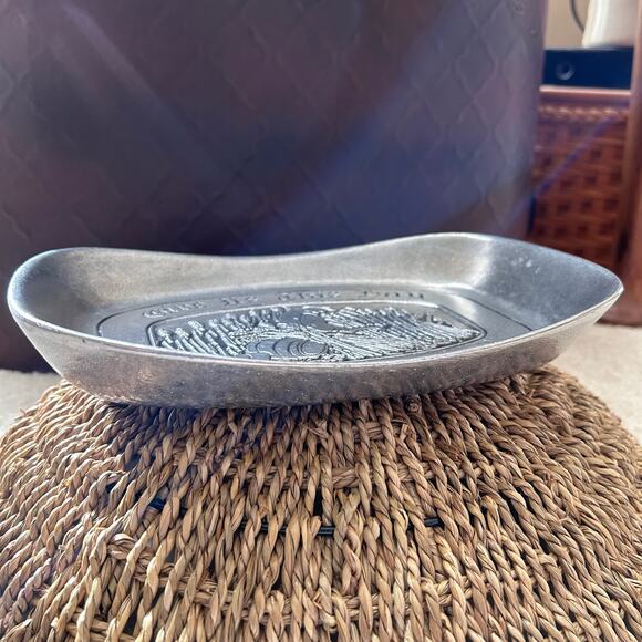 Vintage Pewter Tray with Give Us this Day Phrase and Farmer Working in Field - Picture 9 of 10